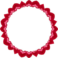 Obraz premium Vector circular wreath made of red hearts with smooth gradient and glossy 3D appearance