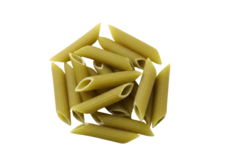 Isolated pile of penne pasta, a type of Italian dry pasta formed into cylinders that are cut diagonally