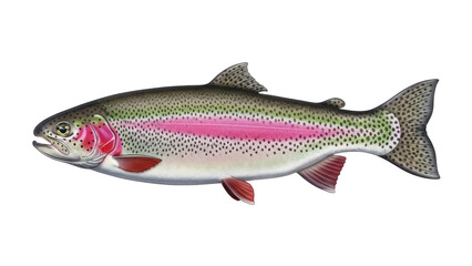 Isolated Rainbow Trout, a colorful freshwater salmonid fish famous for angling sport
