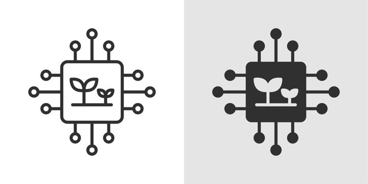 AI Farming Icon AI farming icon representing smart agriculture, combining farm or plant elements with neural or circuit lines to symbolize data-driven, automated farming.