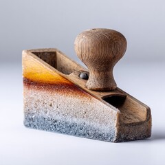 Frost-covered hand plane with metal blade on white background for unique winter workshop designs
