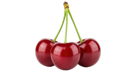 Isolated delicious cherries, fresh raw fruit, seasonal food. Sweet red cherries isolated.