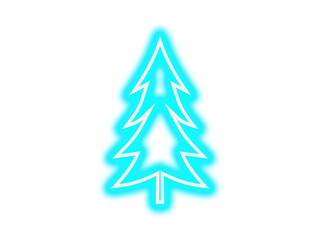 Obraz premium Bright cyan neon glowing stylized christmas tree icon with lightning bolt design on transparent background