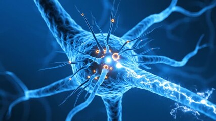 Abstract digital representation of a human neuron, visualizing the complex network of connections and electrical impulses within the brain for medical and scientific research purposes - Powered by Adobe