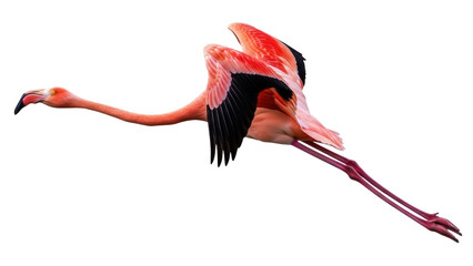 Isolated Flamingo in Flight with Wings Extended, a Graceful and Vibrant Tropical Bird