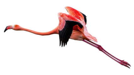Isolated Flamingo in Flight with Wings Extended, a Graceful and Vibrant Tropical Bird