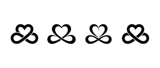 Infinity heart symbol set, Modern eternal love vector icons for wedding and valentine design