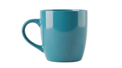 Isolated cyan mug for coffee, tea or other hot drink on neutral background, studio shot
