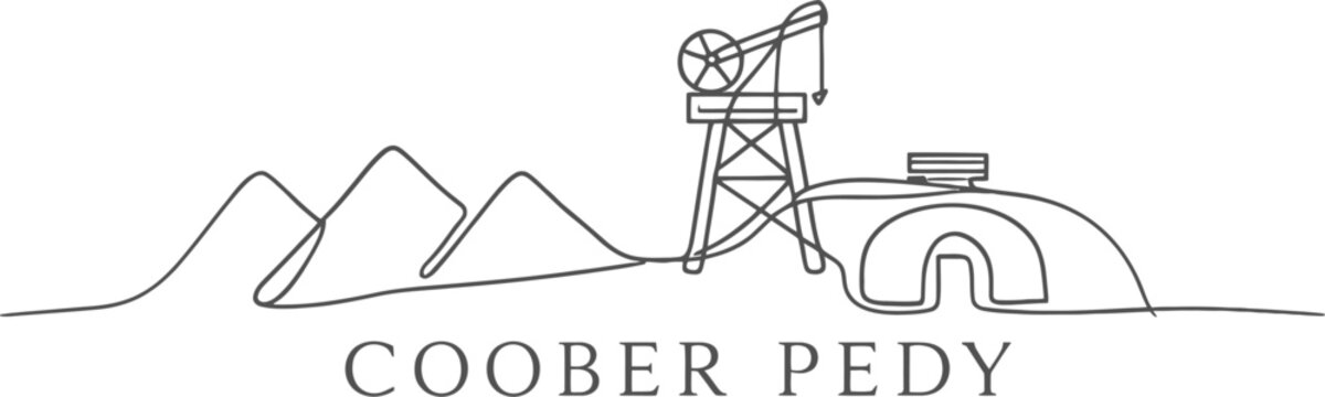 Coober Pedy skyline opal mining continuous line vector illustration