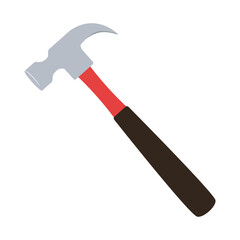 A claw hammer tool with a grey head red shaft and black handle on a white background simple illustration