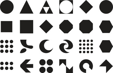 Modern geometric symbol icon set silhouette style with abstract shapes isolated on white background vector illustration