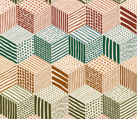 Line Doodle Seamless Pattern 98 - Woven Cube Mosaic 1