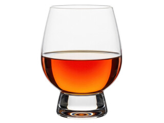 Isolated glass full of amber liquor, spirits or strong cocktail drink against a neutral backdrop