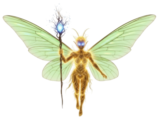Isolated Fairy Queen with Butterfly Wings Holding an Orb Staff Ready for Adventure Tale