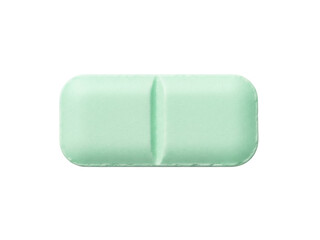 Isolated mint-green oblong tablet with a score line for splitting the dose of medication