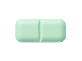 Isolated mint-green oblong tablet with a score line for splitting the dose of medication