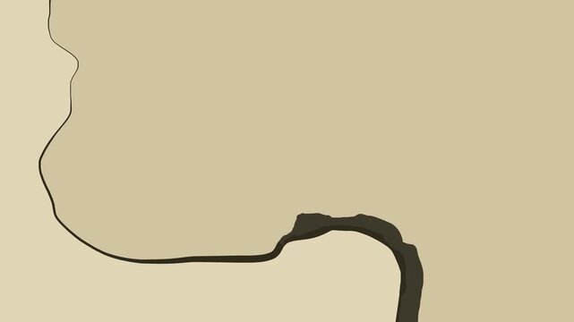 There is a writhing crack on the beige background or wall.