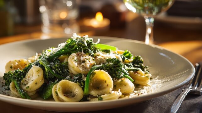 Orecchiette pasta with broccoli rabe and parmesan cheese