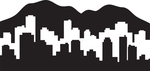 Black and white silhouette of a mountain range above a city skyline vector