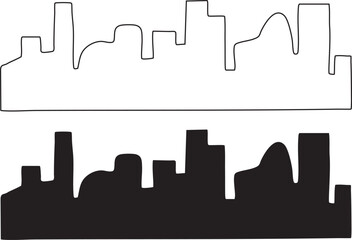 Fototapeta premium Black and white skyline silhouette with abstract building shapes and outline vector