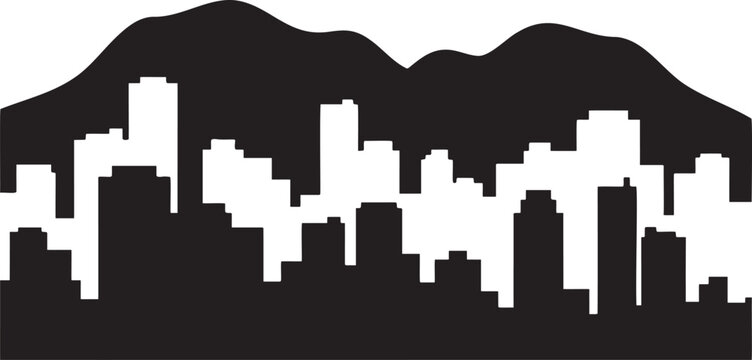 Black and white silhouette of a mountain range above a city skyline vector