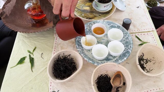 Persian tea experience with ancient tradition cultural heritage methods clay brewing kettle elegance harmony healing herbal drink healthy preparation ritual hospitality garden Iran vintage wellness