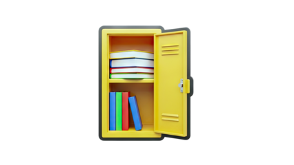Yellow Locker with Books Open on White Background
