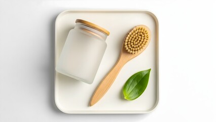 Natural skincare products set with wooden brush and jar for beauty and wellness routine spa treatment