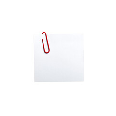 Blank paper for writing messages, with a paper clip, on a white background