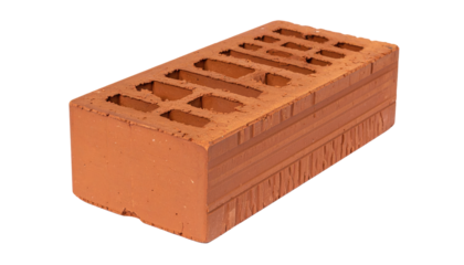 Angled red brick featuring rectangular voids, showing stacked layers against a black background