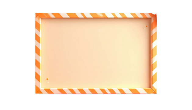 3D render of a rectangular frame with orange and white diagonal stripes against a peach-toned background - Powered by Adobe