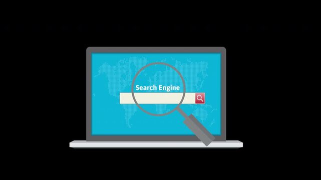 Laptop with Magnifying Glass Search Engine Animation Alpha Channel