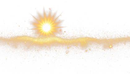 Golden sun glow with bokeh light reflection on ground on transparent PNG clipart for design.