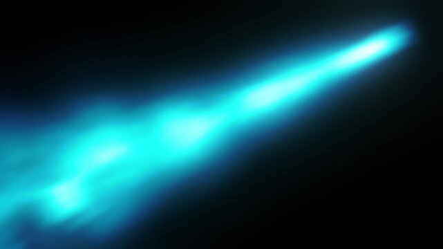 Blue Energy Jet Blasting Diagonally from Right to Left. Abstract Propulsion Flames Rays on Black Background. Use Add or Screen Mode to Add to your Scene.