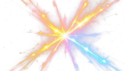 Glowing light emanating from the center of a rainbow crystal on transparent PNG clipart for design...