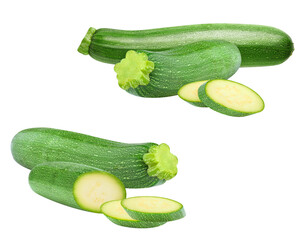 a studio photograph presenting whole and sliced fresh green zucchini with light illumination and dark background emphasizing textures and natural aesthetics.