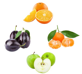 fresh fruit variety photograph showcasing oranges, plums, mandarins, and apples, ideal for promoting healthy eating habits and balanced nutrition guides.