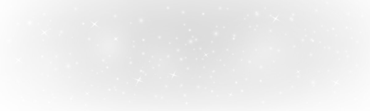 White dust drifts through soft bokeh and blur with glittery sparkle, gentle glow, radiant highlights, and subtle flare, creating magical Christmas and New Year light. PNG vector illustration.