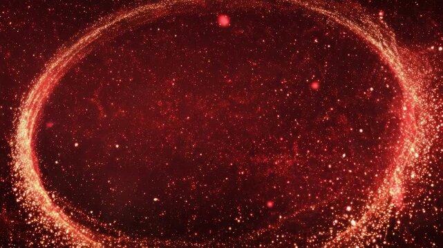 Glowing red ring in space, a torus of bright particles around a dark center.