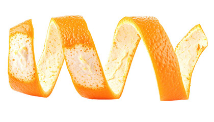 Swirled orange peel, curved, vibrant, and isolated against a dark background