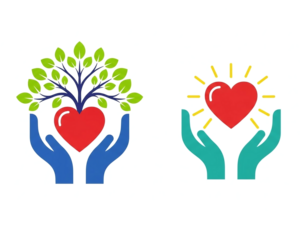 Vector illustration of a woman’s hands holding a green leaf heart shape as a symbol of health care and love for a romantic Valentine day card design concept