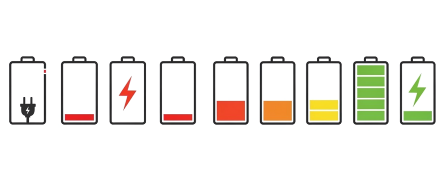 Vector illustration of a mobile phone battery power bar chart on a white background representing smartphone energy technology and business data design - Powered by Adobe