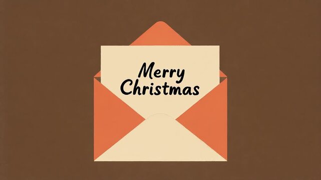 Merry Christmas card in an envelope against a brown background