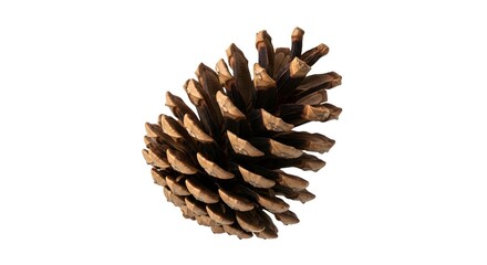 A close-up view of a pine cone isolated on a white background