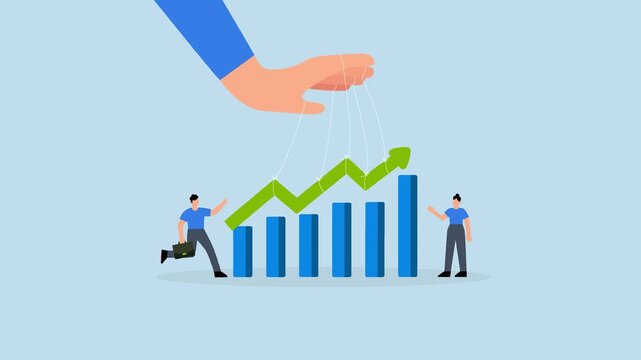 Control business success, 4k animation of businessman hand control success rising up graph.