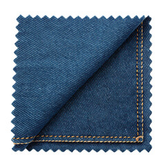 Denim fabric swatch with transparent background showcases rich blue color and detailed stitching, perfect for fashion design projects