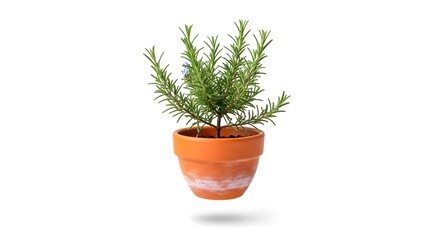 Obraz premium A small evergreen tree in a terracotta pot on a white background