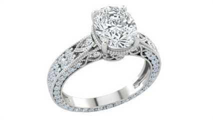 Ornate diamond engagement ring with intricate band