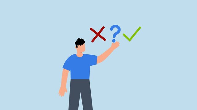 Decision making right or wrong, 4k animation of businessman choosing right or wrong decision.