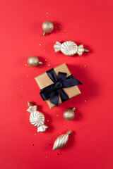 Christmas gift boxes on red background